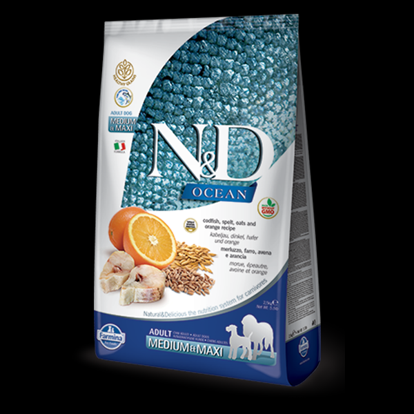 Foto Farmina N&D Ocean - Adult Medium/Maxi al Merluzzo, Farro, Avena e Arancia da 12 Kg