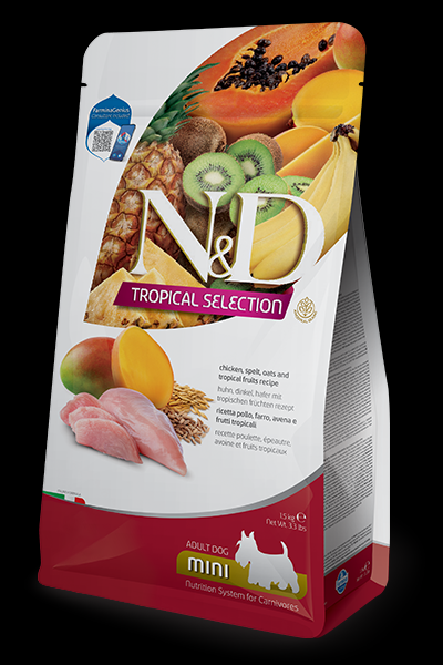 Foto Farmina N&D Tropical Selection - Adult Mini al Pollo, Farro, Avena e Frutti Tropicali da 5 Kg