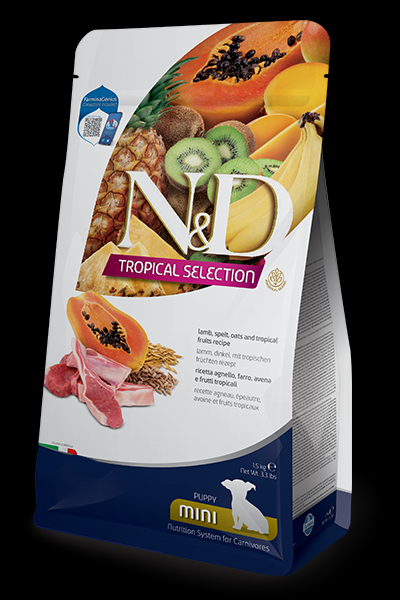 Foto Farmina N&D Tropical Selection - Puppy Mini all'Agnello, Farro, Avena e Frutti Tropicali da 5 Kg